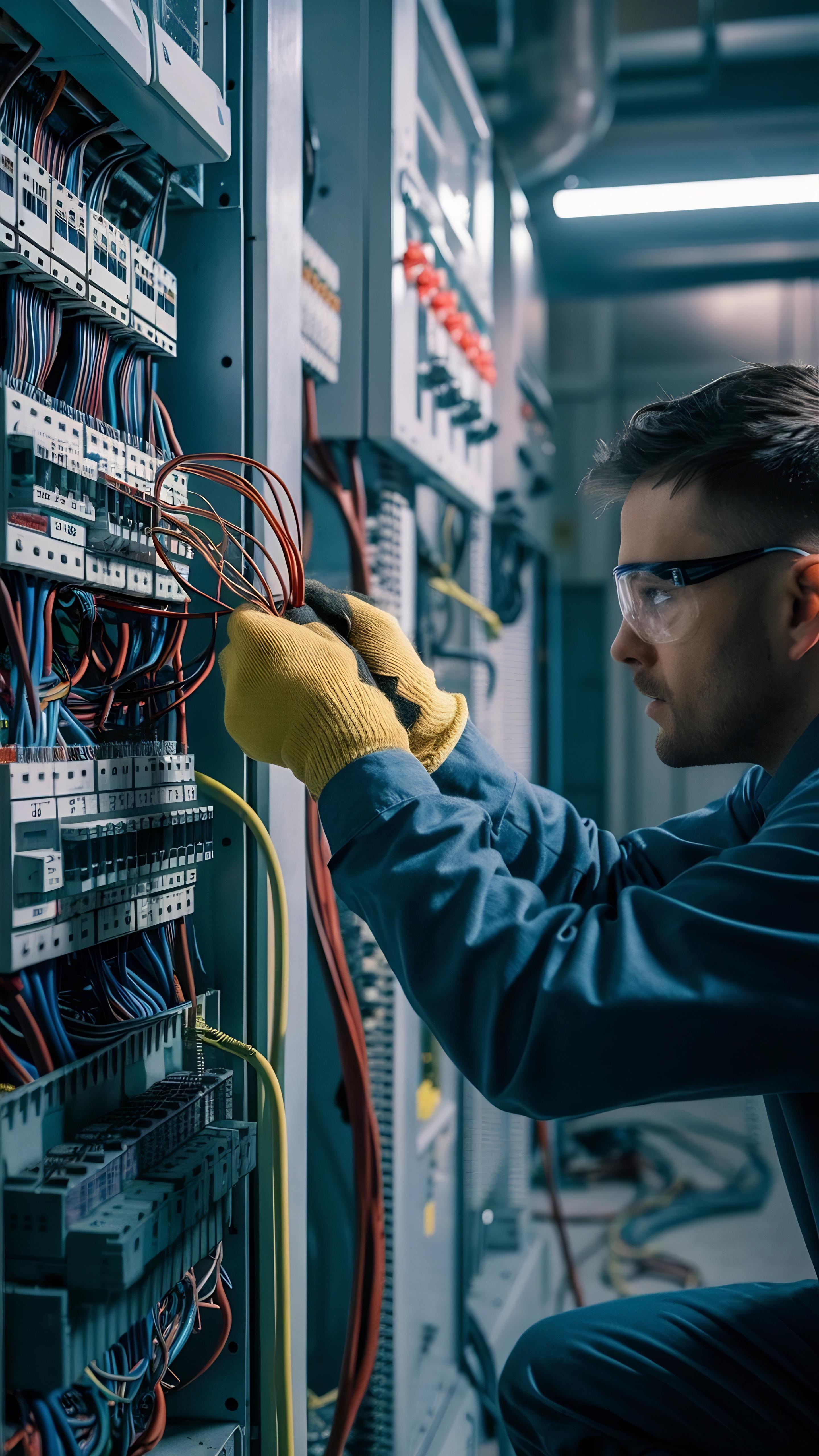 Técnico trabalhando com cabeamento estruturado